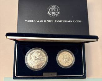 Item # 22 : 1991-1995 WW2 50th Anniversary 2 Coin Proof Commemorative Set - 90% Silver Dollar & Clad Half Dollar $35.00