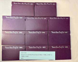 Item # 66 : Eleven (11) US Mint Proof Sets 4-1985, 1-1986, 2-1987, 2-1988, 2-1989 $70.00