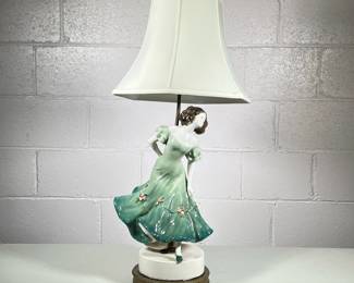 CERAMIC FIGURINE LAMP | Ceramic lamp with figurine of a woman - h. 31 x w. 10 x l. 10 in