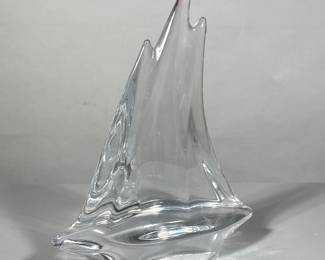 (1pc) Daum Nancy Glass Sailboat | Sailboat signed on side - h. 8 x w. 2 x l. 7 in