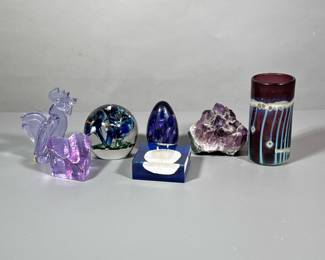 (7pc) Collection Of Art Glass And Crystal | Including moser and signed glassware - h. 5 x w. 3 x l. 3 x d. 3 in (hand-painted glass vase signed)