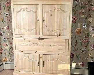 PINE KITCHEN HUTCH | Having 3 shelf cabinet over drop desk over large cabinet - h. 78 x w. 60 x d. 18.5 in