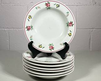 (7pc) Shallow Bowls | Shenango China from PA. White with delicate roses and cherries on rim. - dia. 9 in