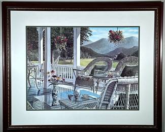 DAVID GILL (20TH/21ST CENTURY) LITHOGRAPH |
"Valley Vista". Offset Lithograph. 21 x 29 in. Sight
Signed and dated bottom right - h. 34.25 x w. 41.75 in (frame)