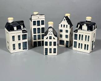 (5pc) KLM Collectibles | 5 different ceramic “houses” from KLM. - h. 4.4 in (tallest)