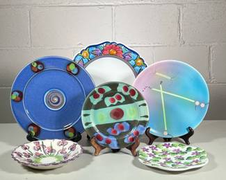 (6pc) Assorted Pottery | 5 dishes and one shallow bowl. All different designs. - dia. 12.5 in (largest)