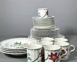 (34pc) Mikasa Dishes | “Summer Symphony” by Mikasa. Set includes: 8 luncheon plates, 3 bread plates, 8 saucers, 4 soup bowls, 7 coffee cups, 4 dinner plates. - dia. 11 in (Dinner plate)