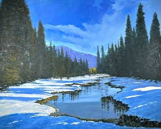 ROY SWENSON (20TH/21ST CENTURY) OIL PAINTING | Winter scape. Oil on canvas. Signed lower right - h. 48 x w. 60 in (stretcher)