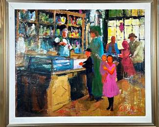 TED JASLOW (20TH/21ST CENTURY) OIL PAINTING | Drug Store. Oil on board. 30 x 36 in. Board. Signed & dated lower right - h. 37 x w. 43 in (frame)
Item Code: 6Y-68