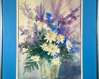 ROBERT F. CALROW (20TH/21ST CENTURY) WATERCOLOR STILL LIFE | Flower still life
Watercolor on paper. 20.25 x 14.25 in Sight
Signed lower left - h. 28.25 x w. 22.25 in (frame)