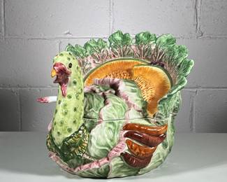VIETRI TURKEY SOUP TUREEN | Turkey form soup tureen made in the form of cabbage & fruit by Vietri, made in Italy - h. 12 x w. 15 x l. 15 in