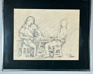 SIGNED SKETCH | Checkers. Pencil sketch on paper
10.5 x 13.5 in. Sight. Signed lower right - h. 15.25 x w. 18.25 in