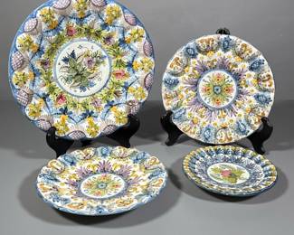 (4pc) Wall Pottery | 4 compatible dishes wired for hanging. All signed. - dia. 11 in (largest)