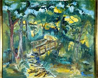 DAVID FRANCIS OIL PAINTING | Forest scene
Oil on canvas. 19.5 x 23.5 in. Canvas. Signed lower right - h. 20.5 x w. 24.75 in (frame)