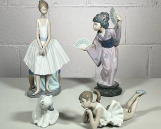 (4pc) Collection Of Lladro And Nao Spanish Porcelain | Including a dancer a geisha bear and ballerina
Dimensions: h. 12 x w. 5 x l. 5 in (large ballerina)
