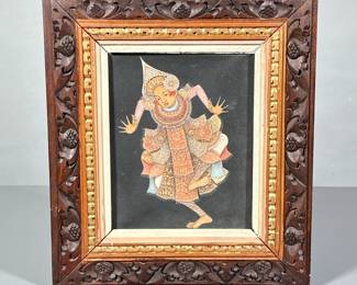 THAI WALL ART | On canvas with carved wooden frame. Artist signed on back. 7” h x 5.5” w painting - h. 12 x w. 10.5 in (Frame)