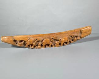 CARVED WOOD ELEPHANT ART | Carved wood elephant relief art - h. 3.5 x w. 22 x d. 2 in
