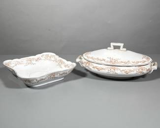 (2pc) Serving Pieces | Matching tureen with top and square bowl. - h. 6 x w. 7 x l. 11.5 in (tureen)