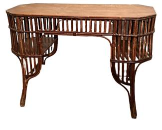 RATTAN DESK | Rattan desk with 2 small shelves and footrest - h. 29 x w. 42.5 x d. 18.5 in