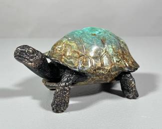 SIGNED COLD PAINTED BRONZE TORTOISE | Signed & dated “HV GOLD 2005” on bottom - h. 3.5 x w. 3.5 x l. 7 in