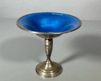 TOWLE ENAMELED STERLING SILVER CANDY DISH COMPOTE | Towle sterling compote with blue enamel decoration. - h. 6 x dia. 6.5 in