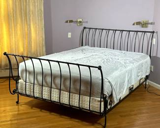 WROUGHT IRON BED FRAME | Having curved wrought iron head & footboard - h. 44 x w. 61 x l. 94 in