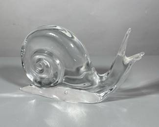(1pc) Daum Nancy Large Glass Snail | Signed on side Small round Knick to base as shown in photos. - h. 7 x w. 2 x l. 11 in