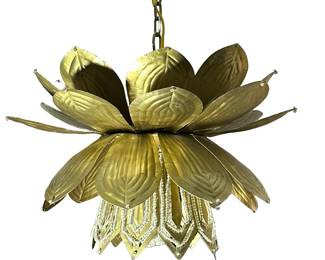 BRASS FLORAL FIXTURE | Stamped and hammered brass flower form lighting fixture. - h. 20 x dia. 20 in