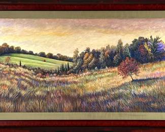 SIGNED PASTEL ARTWORK | Autumn field. Pastel on paper. 23.5 x 59.5 in. Sight. Signed lower right - h. 32.25 x w. 68.25 in