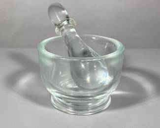 BLOWN GLASS MORTAR & PESTLE | No apparent signature - h. 4 x dia. 5.5 in (mortar)