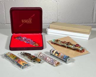 (6pc) MIXED MEZUZAHS | Including: Hand painted & acrylic mezuzah, hammered copper mezuzah, Garden of Eden mezuzah, carved wood mezuzah, and more!