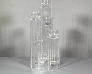 Votive Display | Multi-tiered lucite votive candle holder. Holds 7 votives. One is missing. - h. 21 x w. 9 in