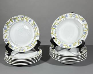 (12pc) Matching Plates And Bowls | 6 bowls and matching plates with blue flowers on rims. Dansk.
Dimensions: dia. 9.5 in (Plate)