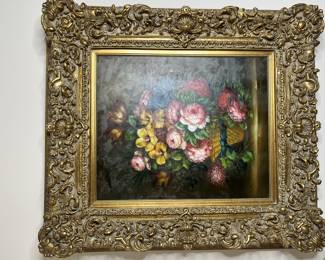 Late 19th/early 20th century floral still life painting 33x37”