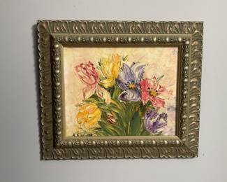 Mid-20th century floral still life painting by A. Kissling 13.5x11.5”