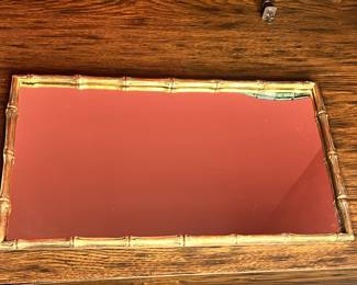Vintage mid century rectangular mirror with a faux bamboo frame