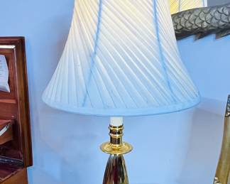 Vintage table lamp pleated shade brass toned body like new