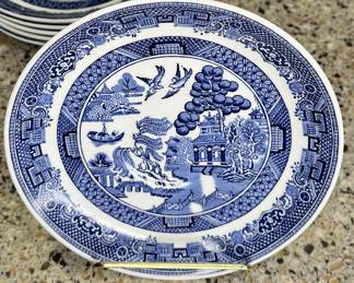 Johnson Brothers Blue Willow saucers, 5 1/2 inches in diameter