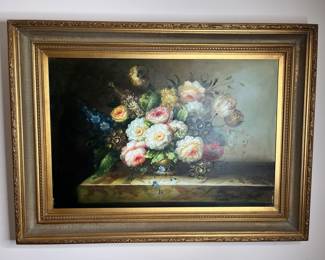 45”x33” MCM floral still life oil painting