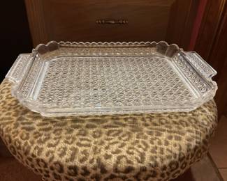 Anchor Hocking Wexford glass tray. Mid-20th Century Great use for Vanity Set