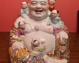 MCM Laughing Buddha statue with children