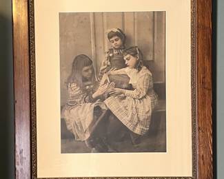 Vintage framed photograph of three children, 1890s-1910s