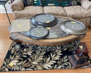 Area Rug/Coffee Table/Clocks