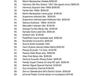 Please use this list to request instrument you would like to so see. Ask for the corresponding number