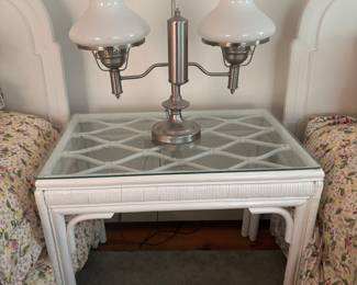 Double arm pewter hurricane lamp