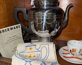 1940's percolator , vintage embroidered tea towel