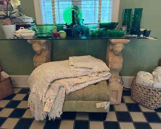 Green Glass, crocheted coverlets and all the vintage yumminess!