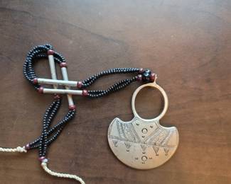 African Beaded Tuareg Silver Cross Necklace