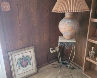 Marble Top Plant Stand, Pottery Lamp