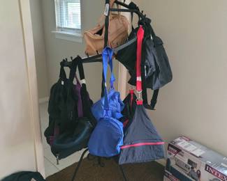 Vintage Wrought Iron Clothing Rack, Duffle Bags